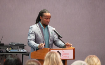 Kendi speaks to a crowd