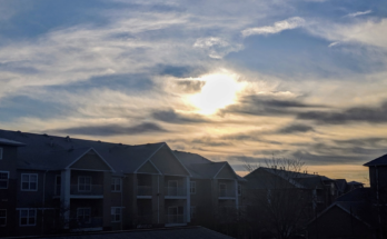 A cold winter day in a suburban neighborhood